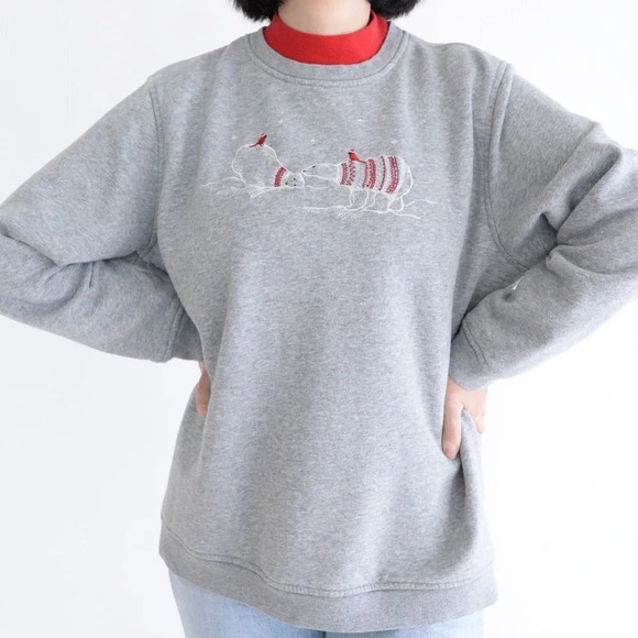 Vintage Grey Polar Bear Winter Mockneck Sweater - Picture 2 of 11